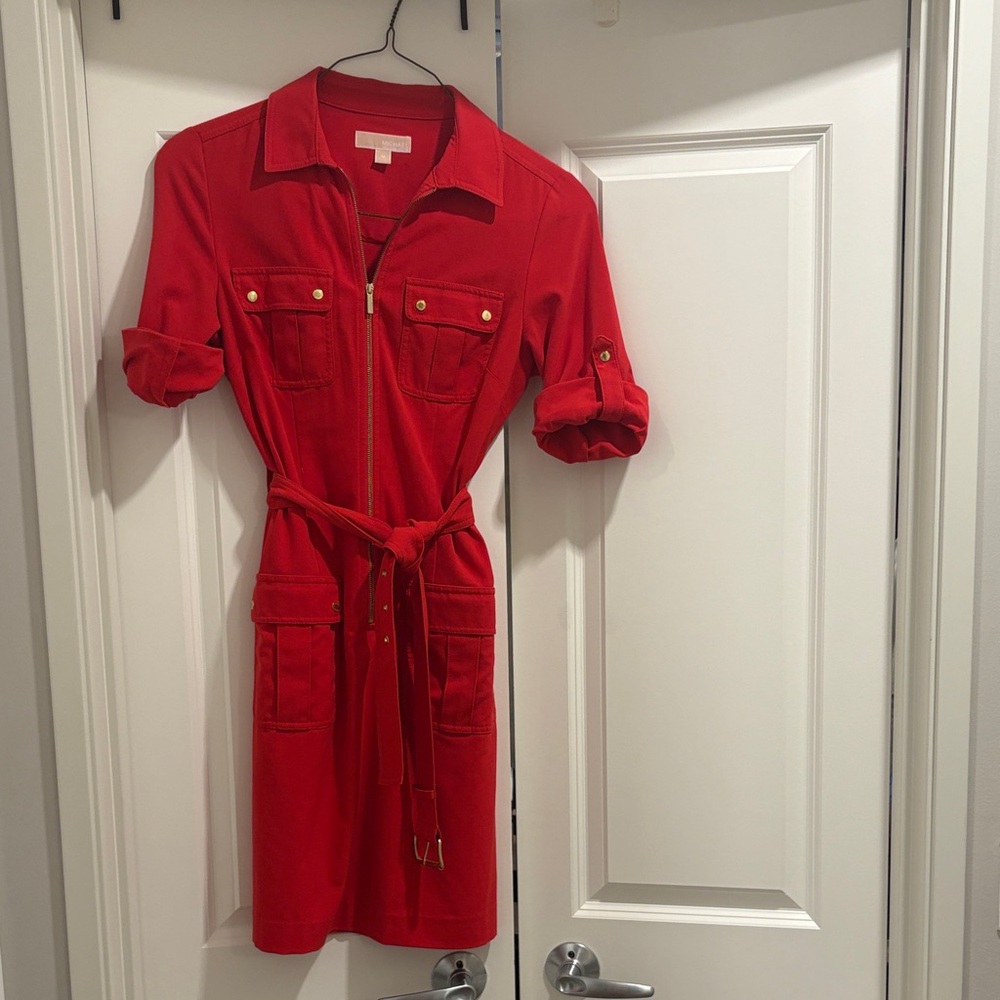 MICHAEL Michael Kors Red Long Sleeve Belted Dress